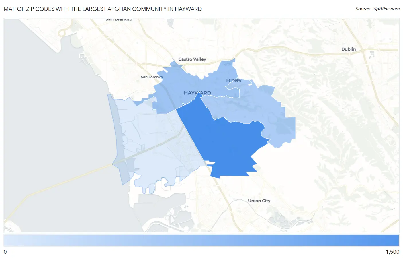 Zip Codes with the Largest Afghan Community in Hayward Map