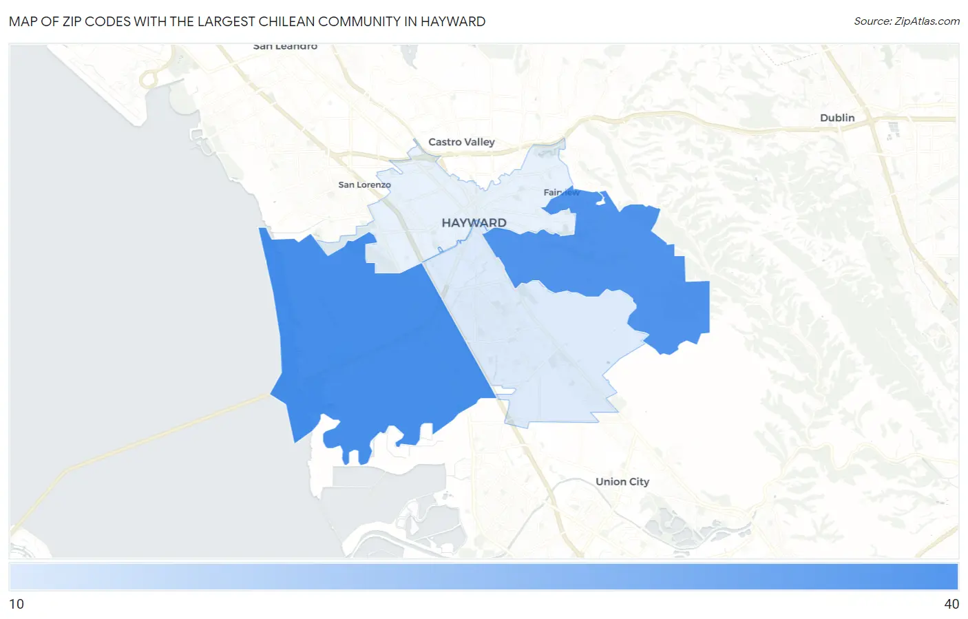 Zip Codes with the Largest Chilean Community in Hayward Map