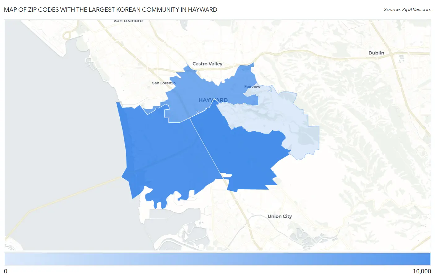 Zip Codes with the Largest Korean Community in Hayward Map