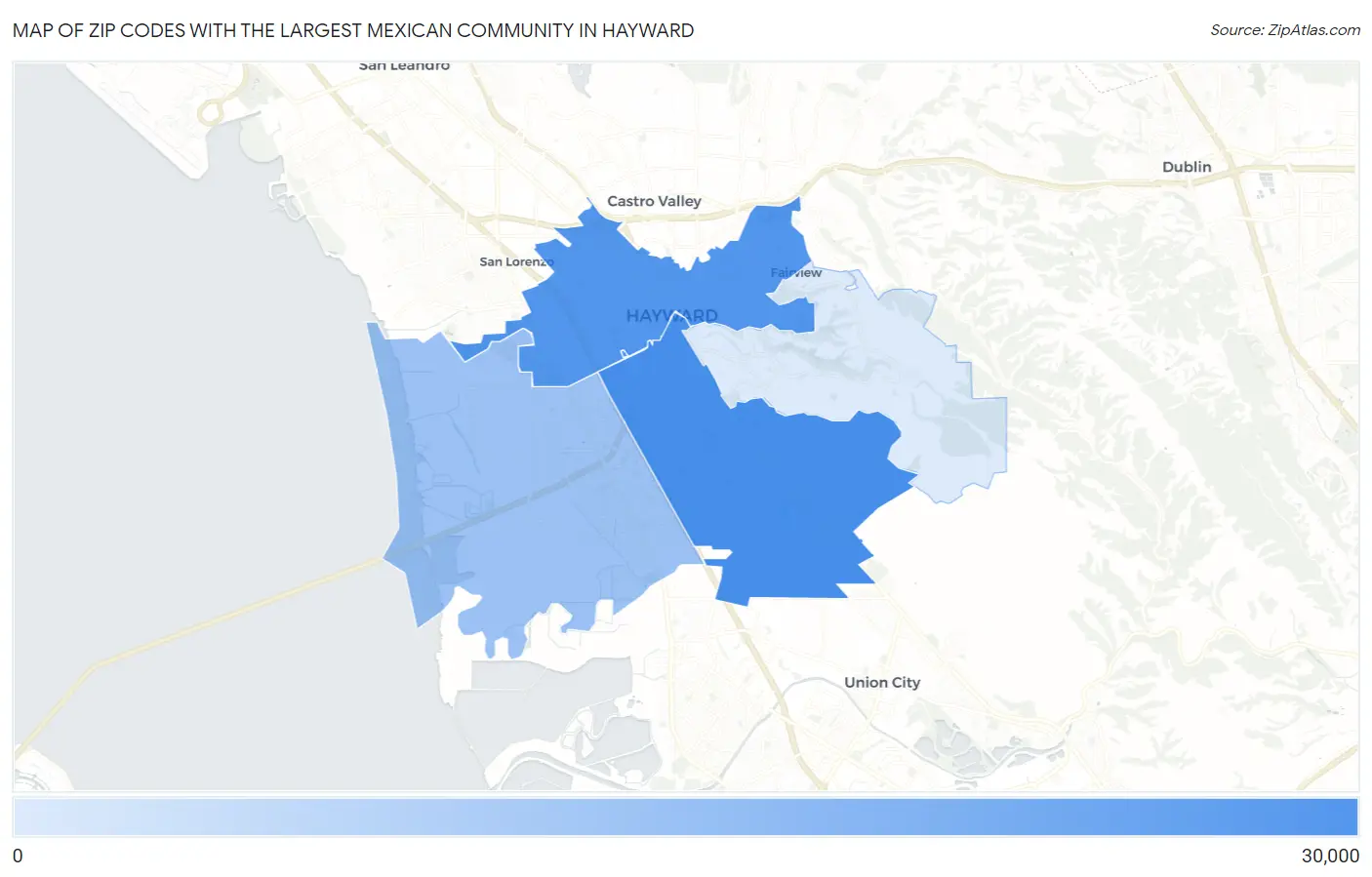 Zip Codes with the Largest Mexican Community in Hayward Map