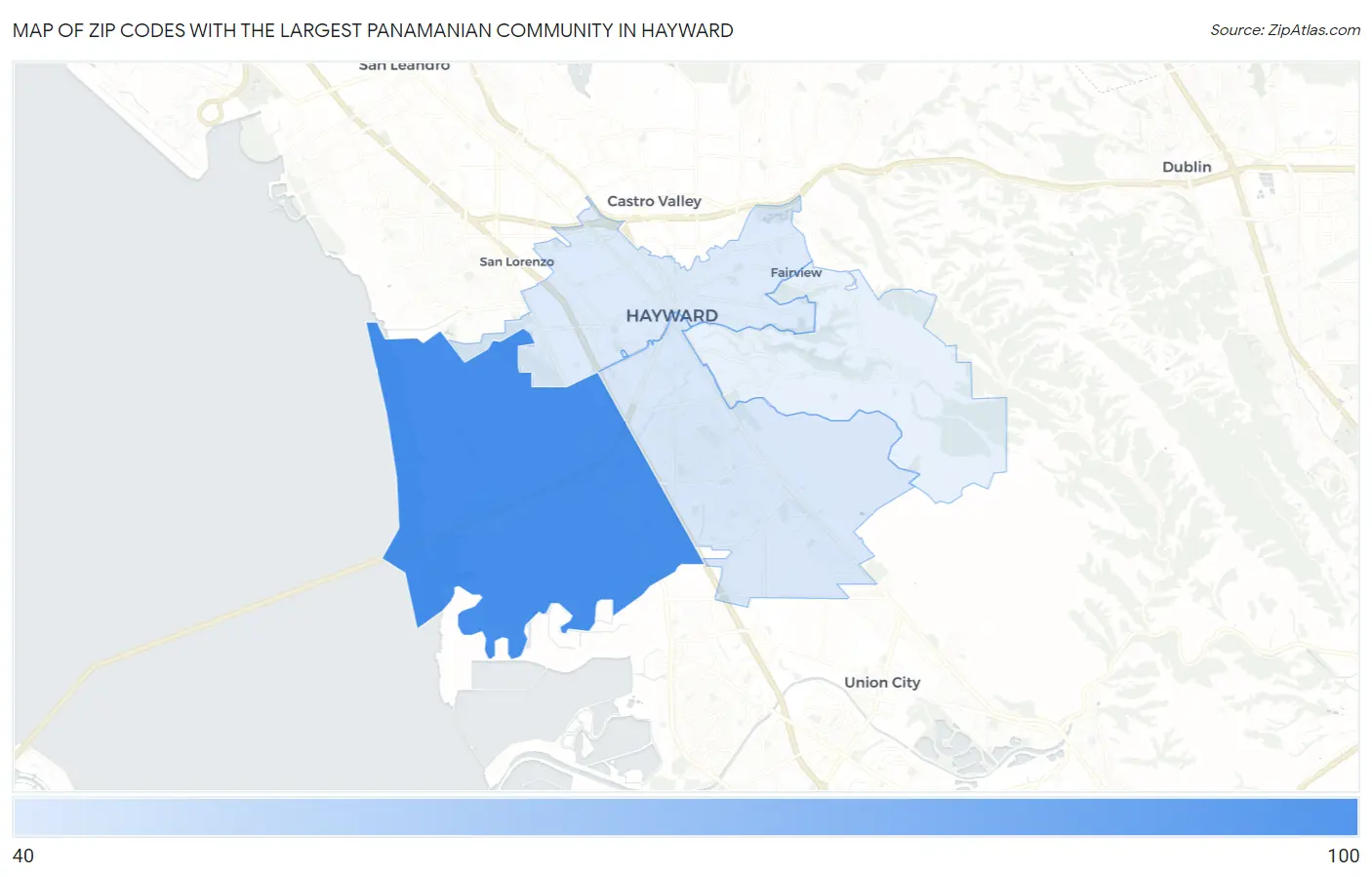 Zip Codes with the Largest Panamanian Community in Hayward Map