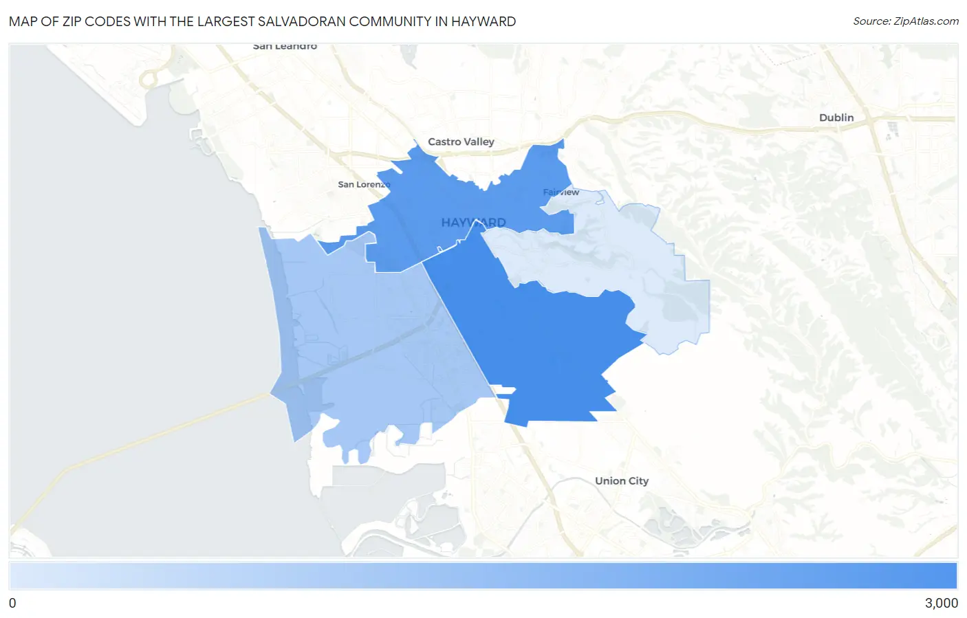 Zip Codes with the Largest Salvadoran Community in Hayward Map