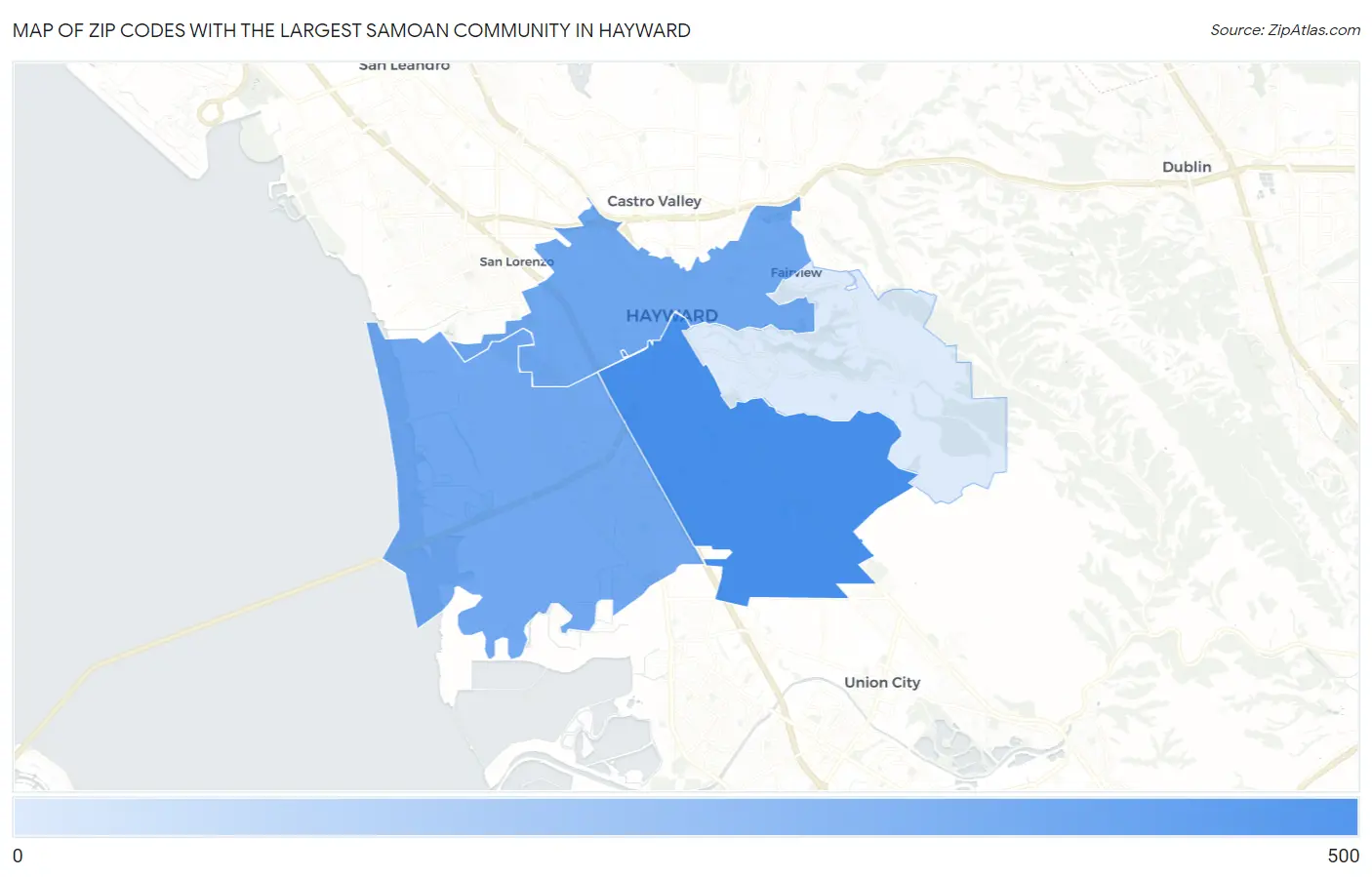Zip Codes with the Largest Samoan Community in Hayward Map