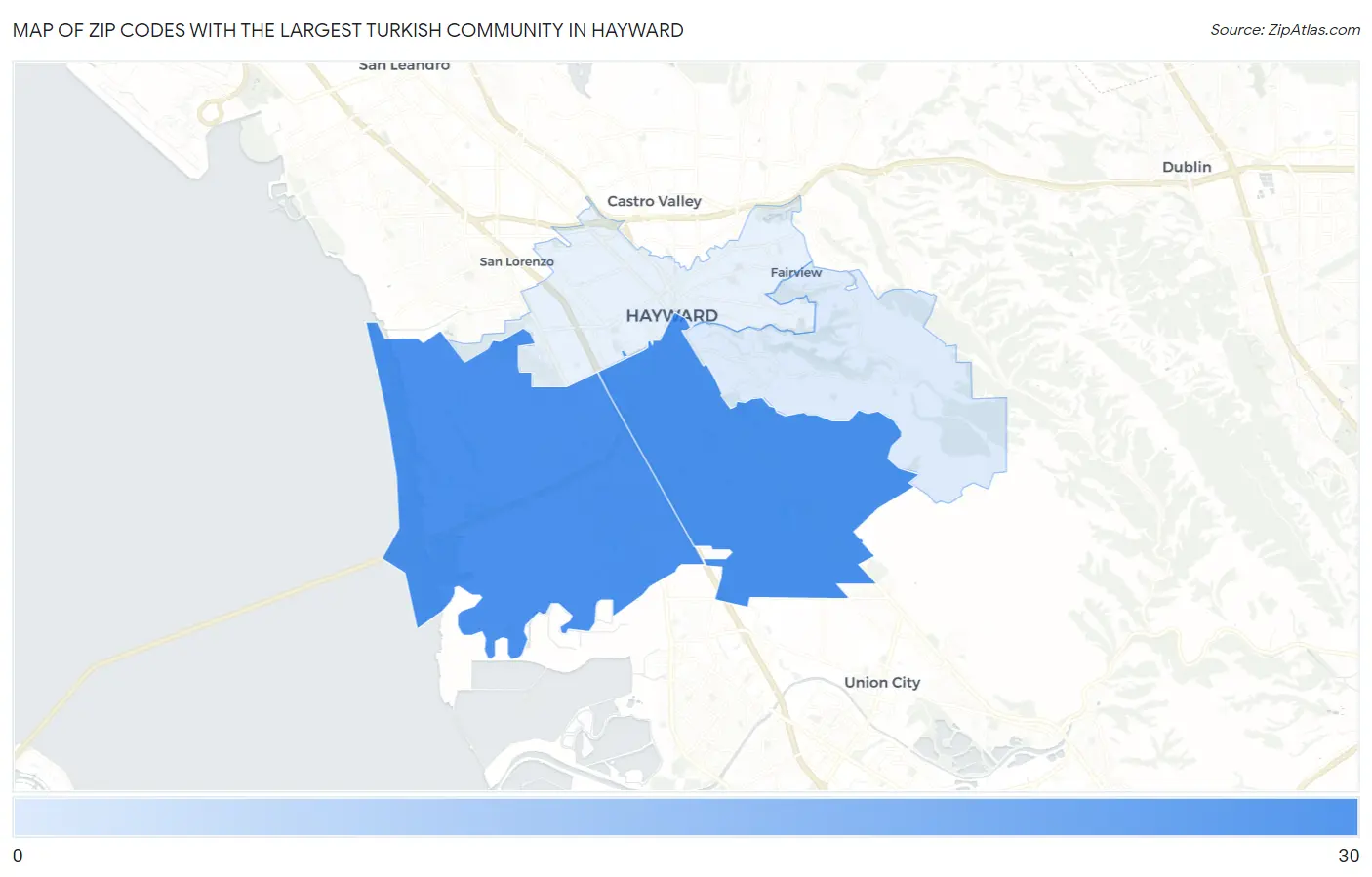 Zip Codes with the Largest Turkish Community in Hayward Map