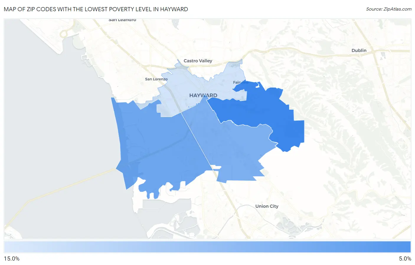 Zip Codes with the Lowest Poverty Level in Hayward Map