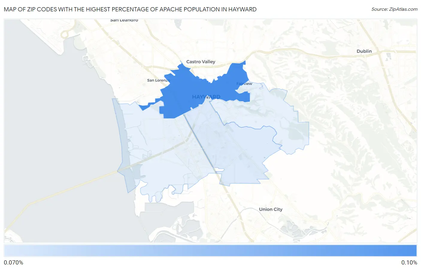 Zip Codes with the Highest Percentage of Apache Population in Hayward Map