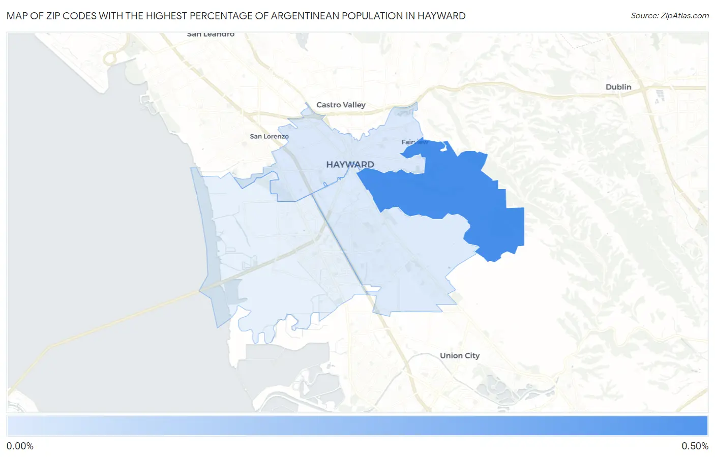 Zip Codes with the Highest Percentage of Argentinean Population in Hayward Map
