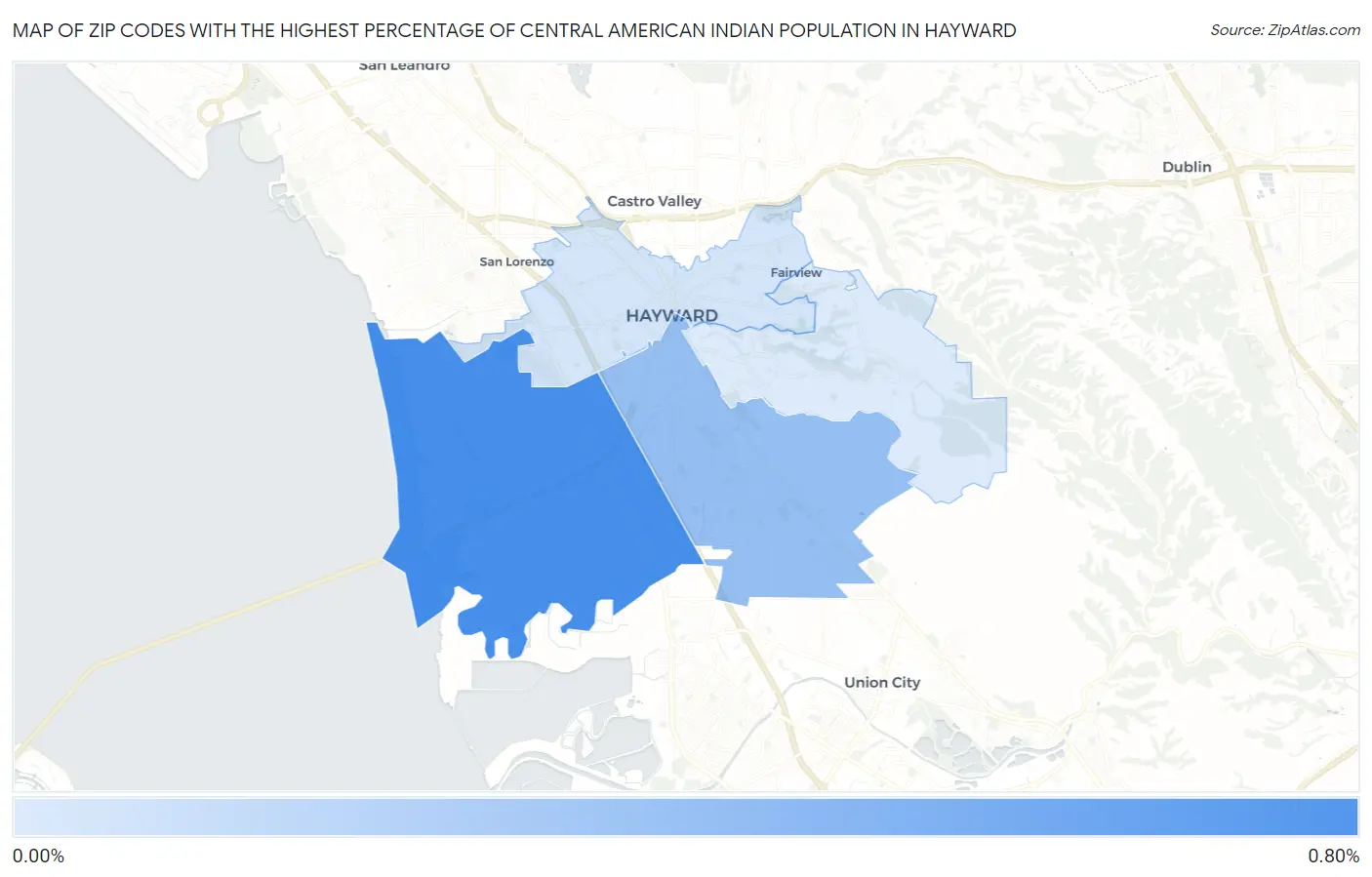 Zip Codes with the Highest Percentage of Central American Indian Population in Hayward Map