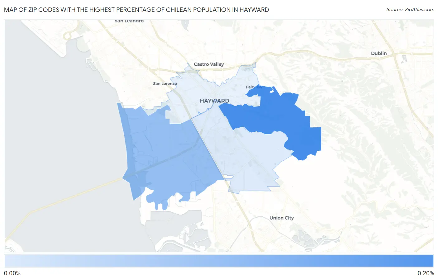 Zip Codes with the Highest Percentage of Chilean Population in Hayward Map