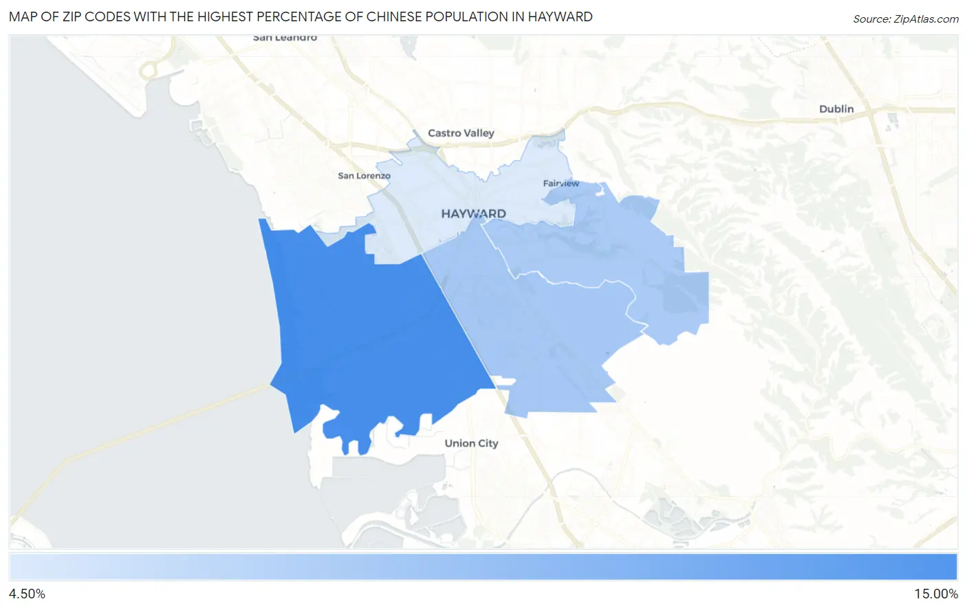 Zip Codes with the Highest Percentage of Chinese Population in Hayward Map
