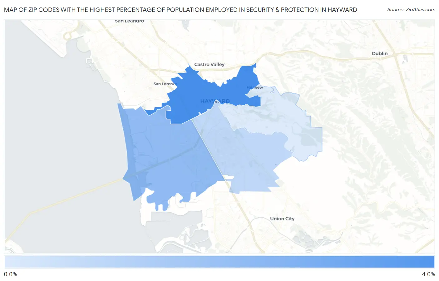Zip Codes with the Highest Percentage of Population Employed in Security & Protection in Hayward Map
