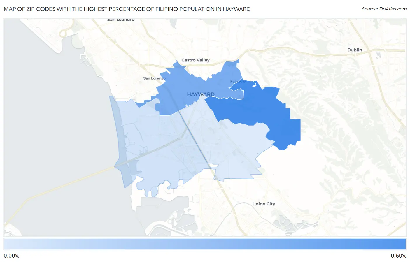 Zip Codes with the Highest Percentage of Filipino Population in Hayward Map