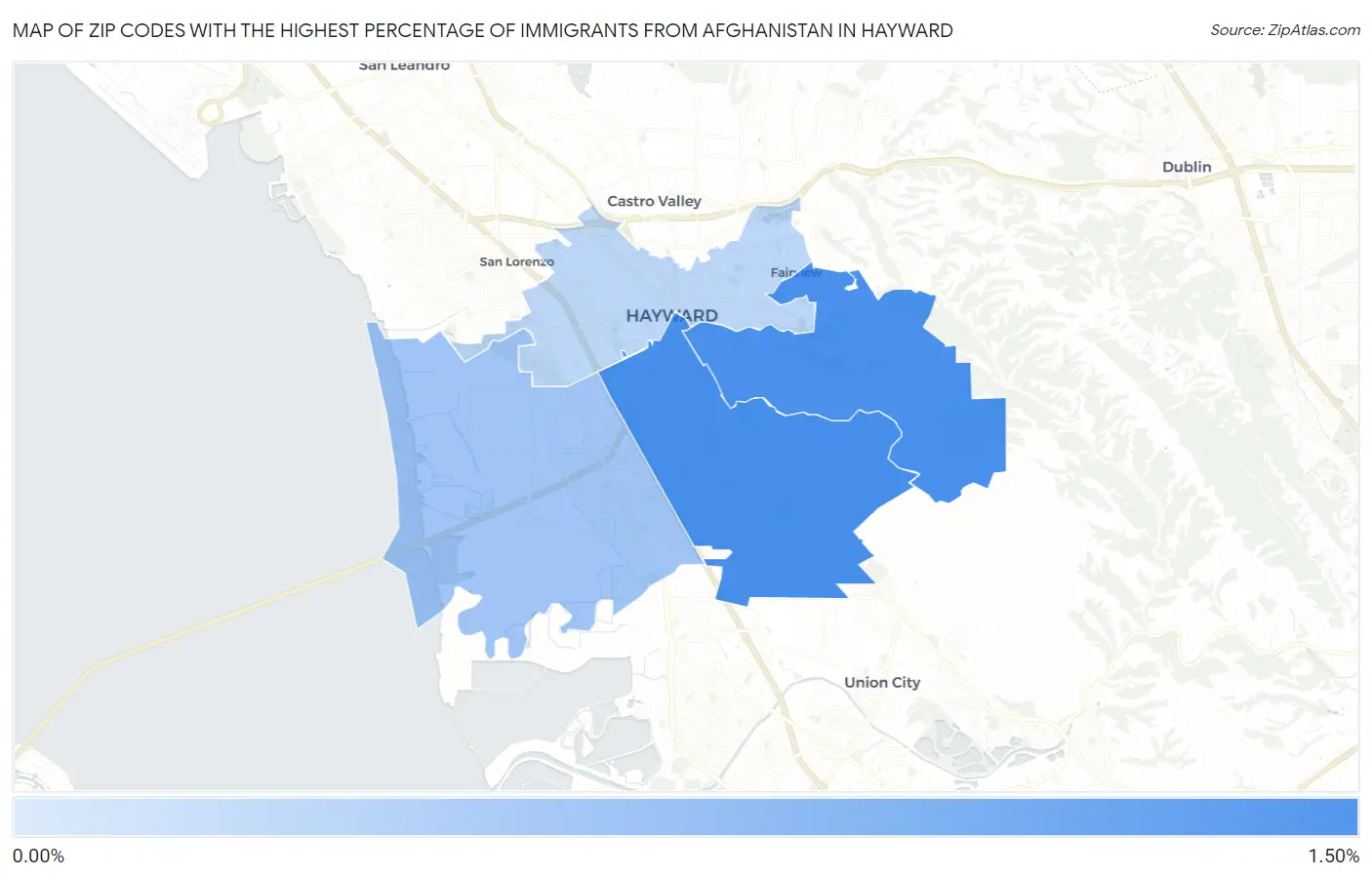 Zip Codes with the Highest Percentage of Immigrants from Afghanistan in Hayward Map