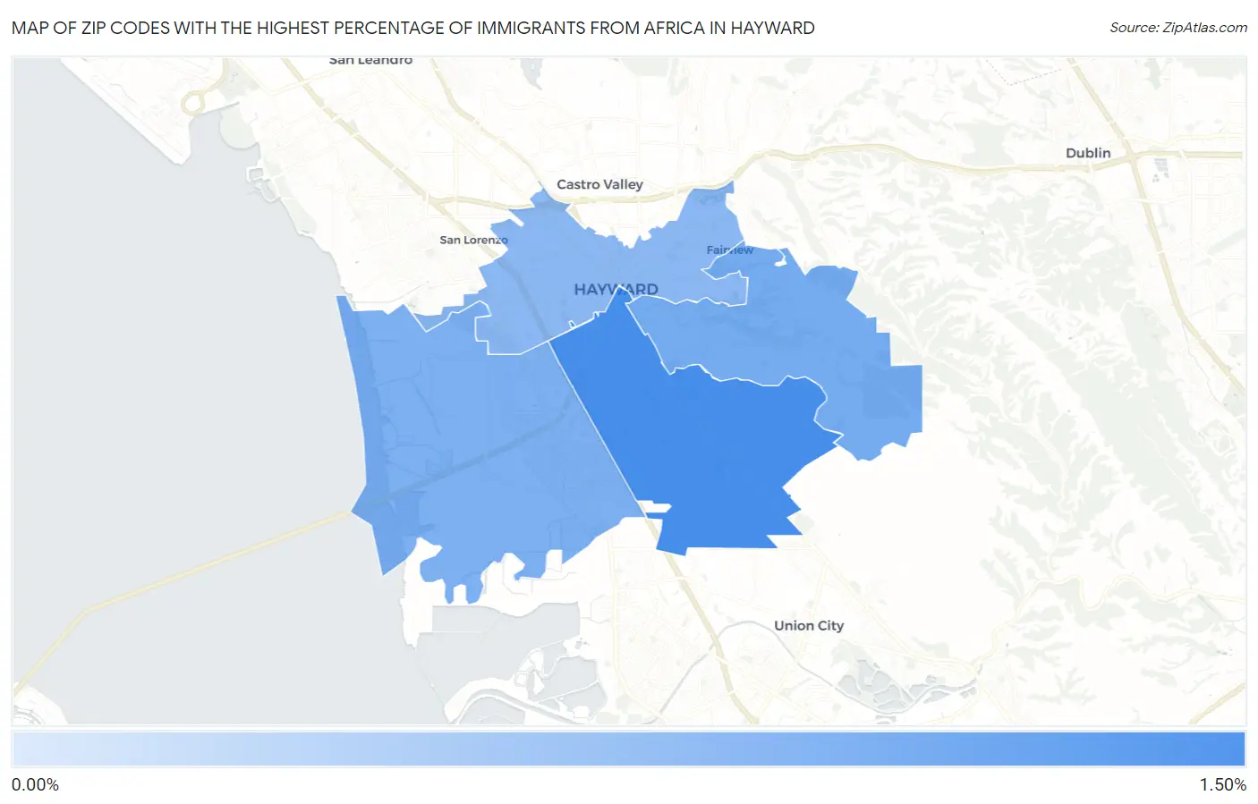 Zip Codes with the Highest Percentage of Immigrants from Africa in Hayward Map