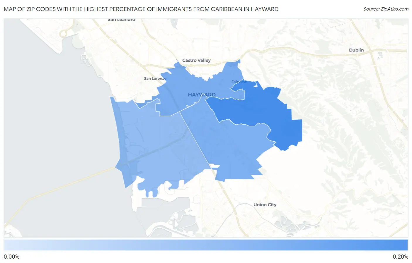 Zip Codes with the Highest Percentage of Immigrants from Caribbean in Hayward Map