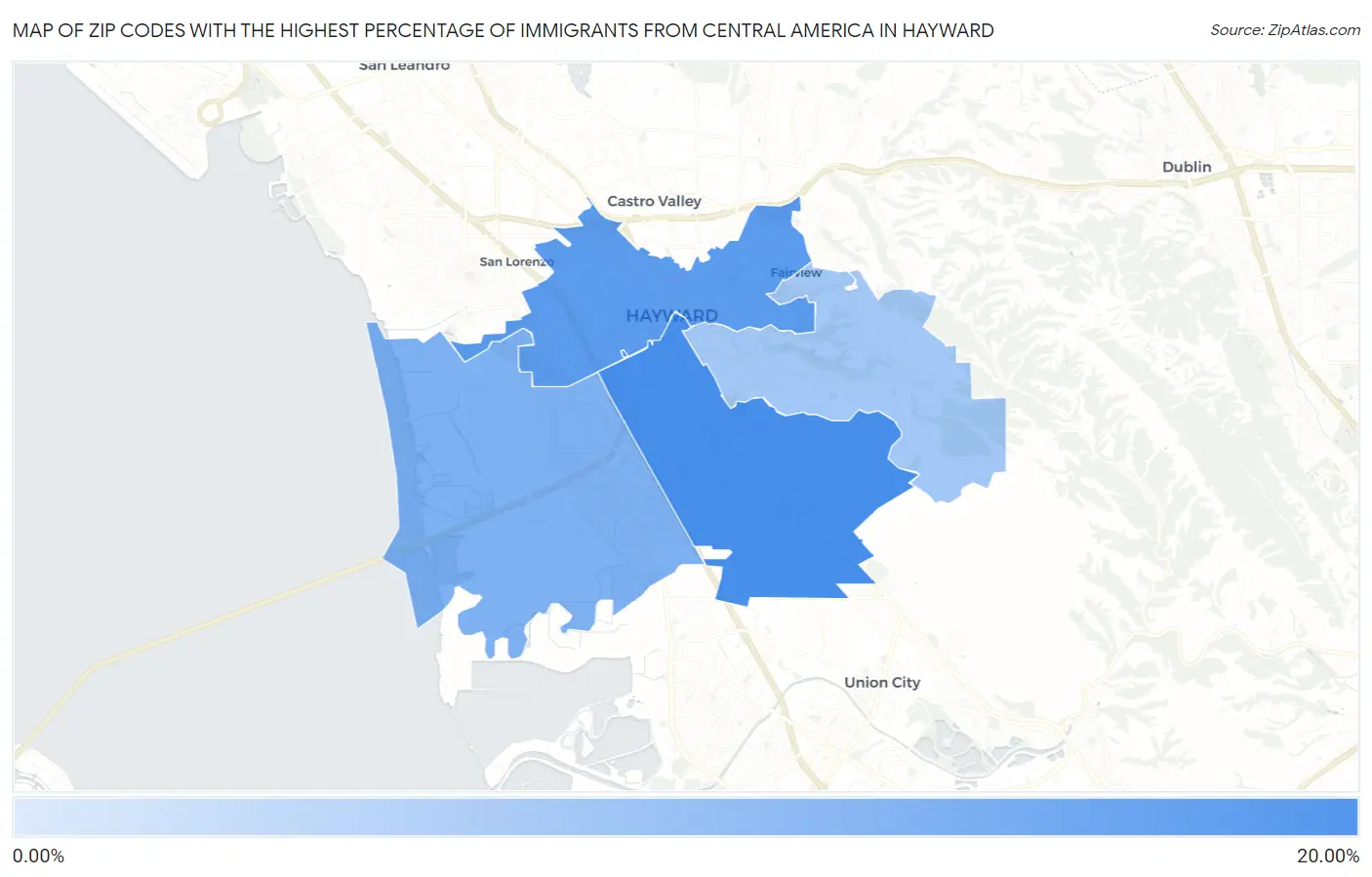 Zip Codes with the Highest Percentage of Immigrants from Central America in Hayward Map