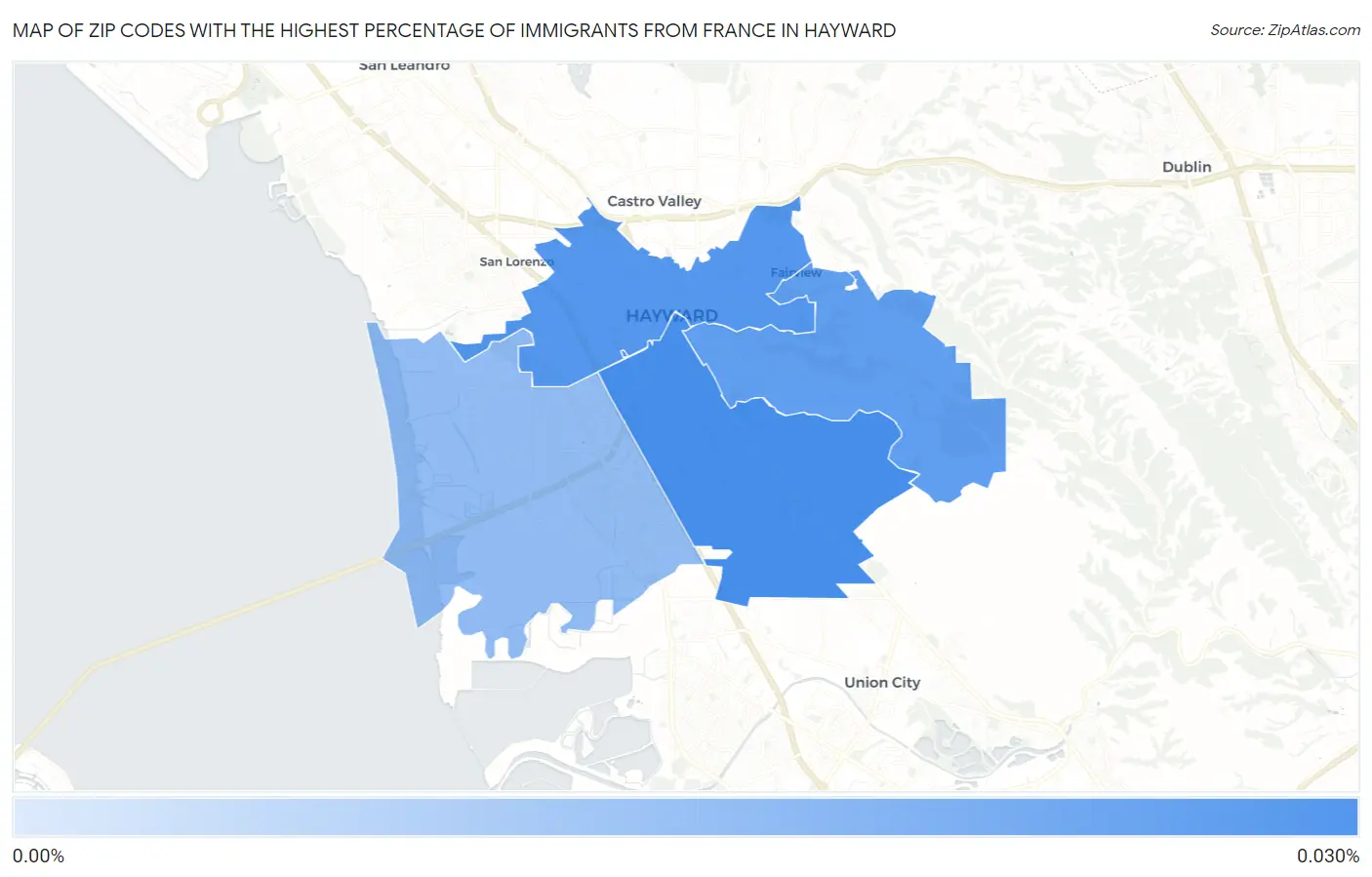 Zip Codes with the Highest Percentage of Immigrants from France in Hayward Map