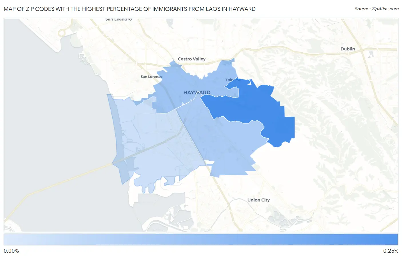 Zip Codes with the Highest Percentage of Immigrants from Laos in Hayward Map