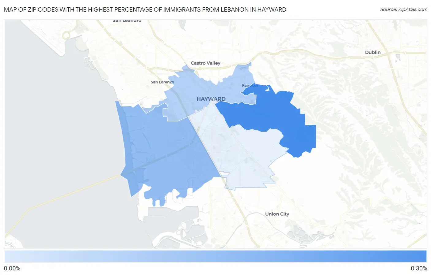 Zip Codes with the Highest Percentage of Immigrants from Lebanon in Hayward Map