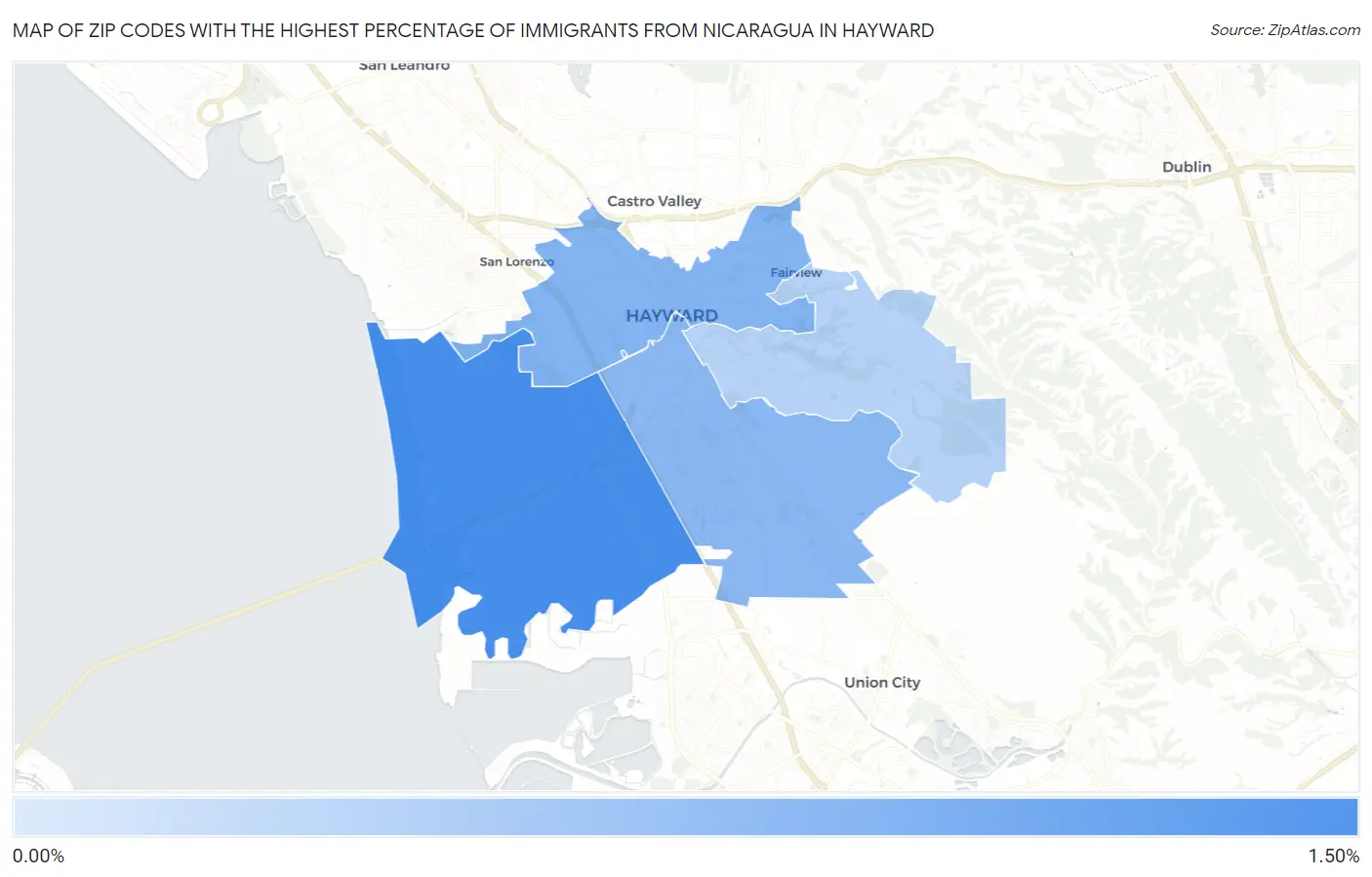 Zip Codes with the Highest Percentage of Immigrants from Nicaragua in Hayward Map
