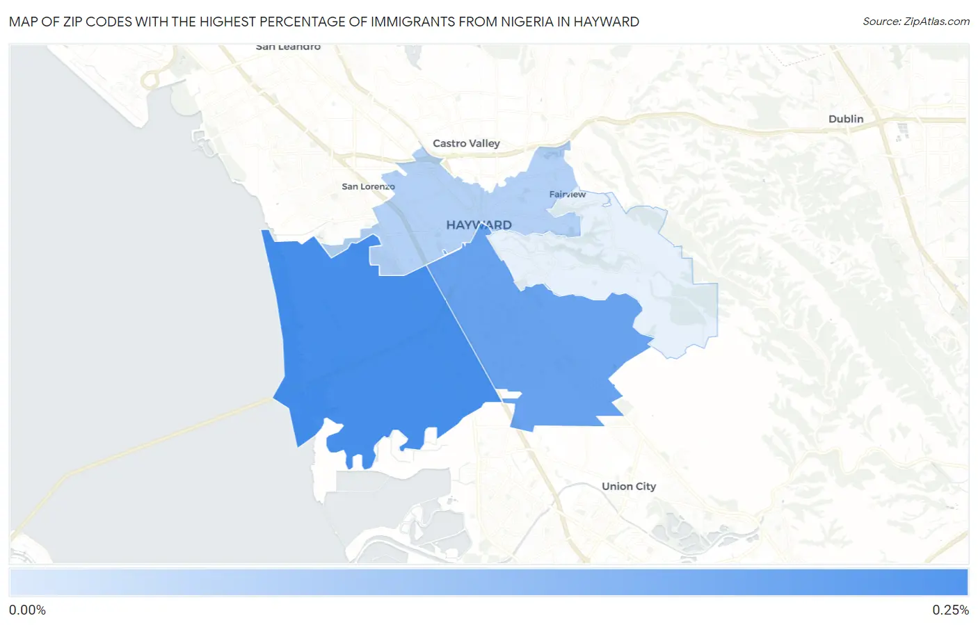 Zip Codes with the Highest Percentage of Immigrants from Nigeria in Hayward Map
