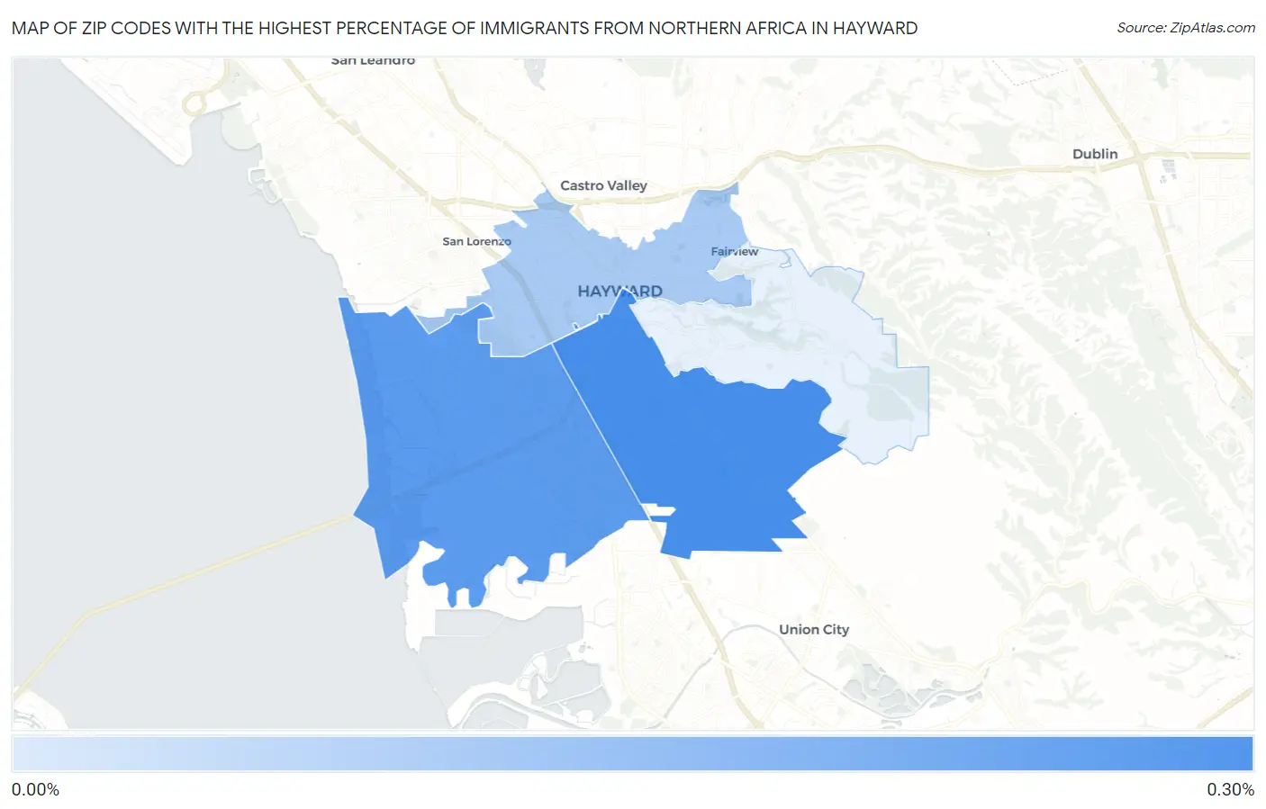 Zip Codes with the Highest Percentage of Immigrants from Northern Africa in Hayward Map