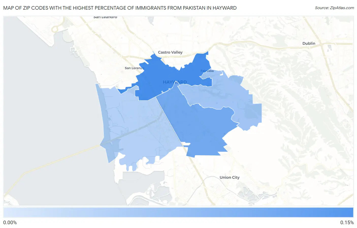 Zip Codes with the Highest Percentage of Immigrants from Pakistan in Hayward Map