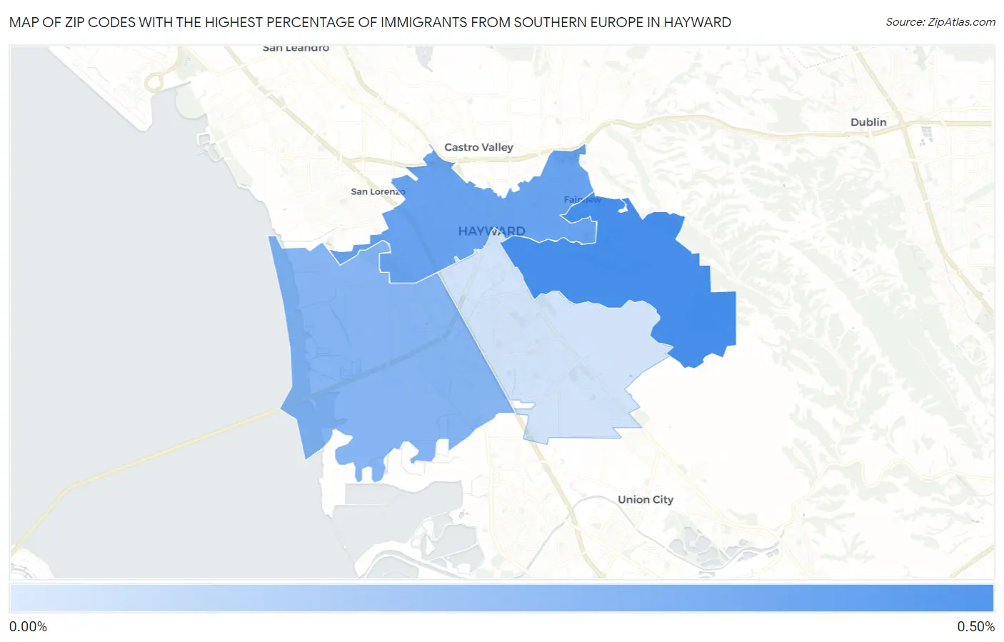 Zip Codes with the Highest Percentage of Immigrants from Southern Europe in Hayward Map