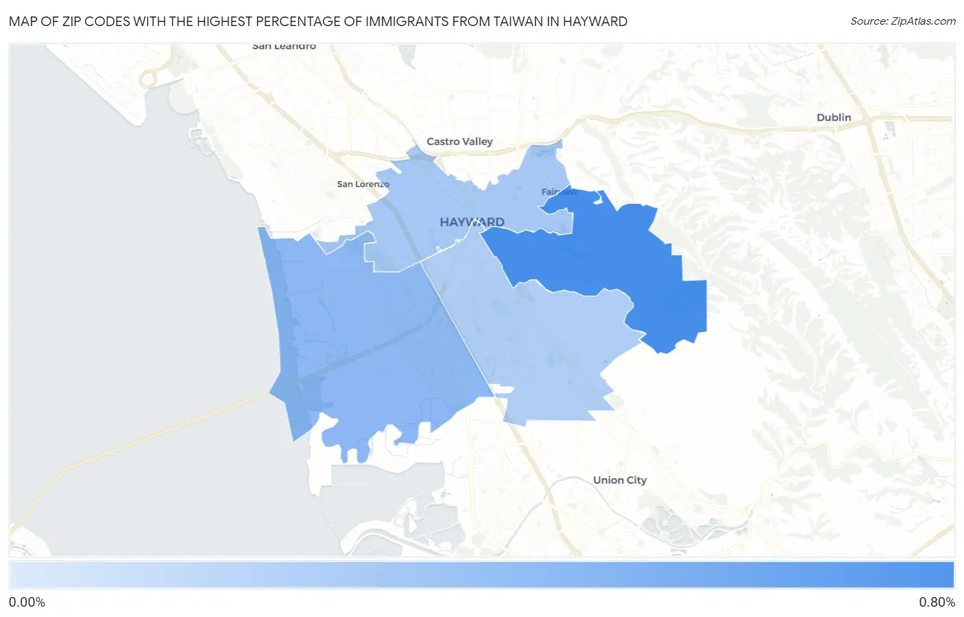 Zip Codes with the Highest Percentage of Immigrants from Taiwan in Hayward Map