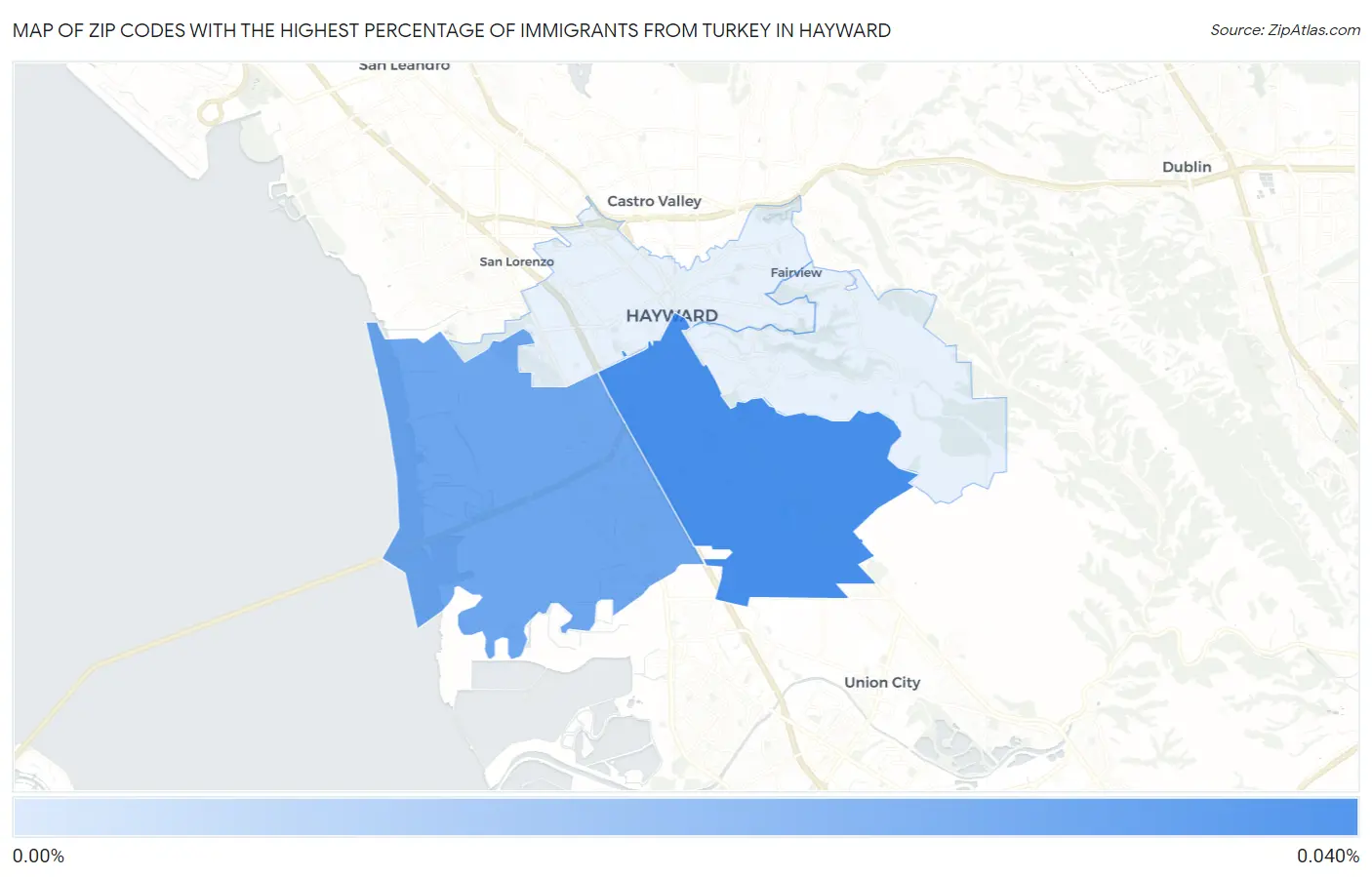 Zip Codes with the Highest Percentage of Immigrants from Turkey in Hayward Map
