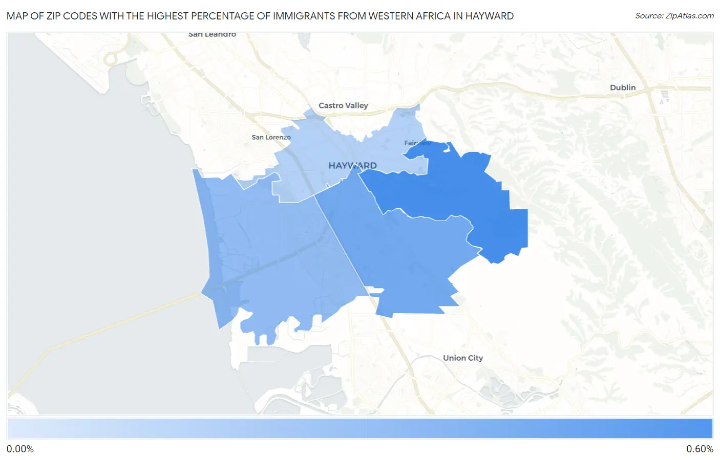 Zip Codes with the Highest Percentage of Immigrants from Western Africa in Hayward Map