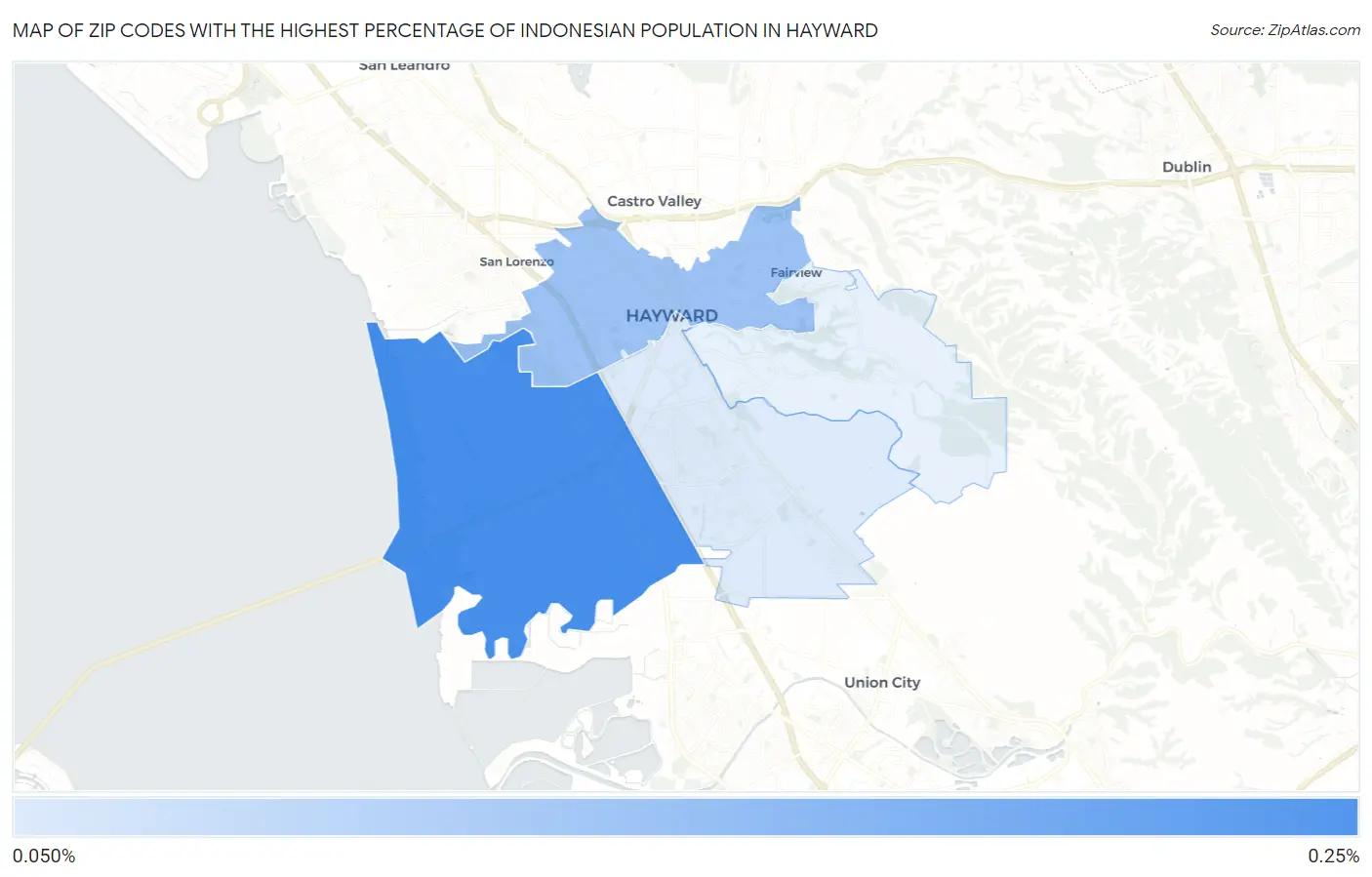 Zip Codes with the Highest Percentage of Indonesian Population in Hayward Map