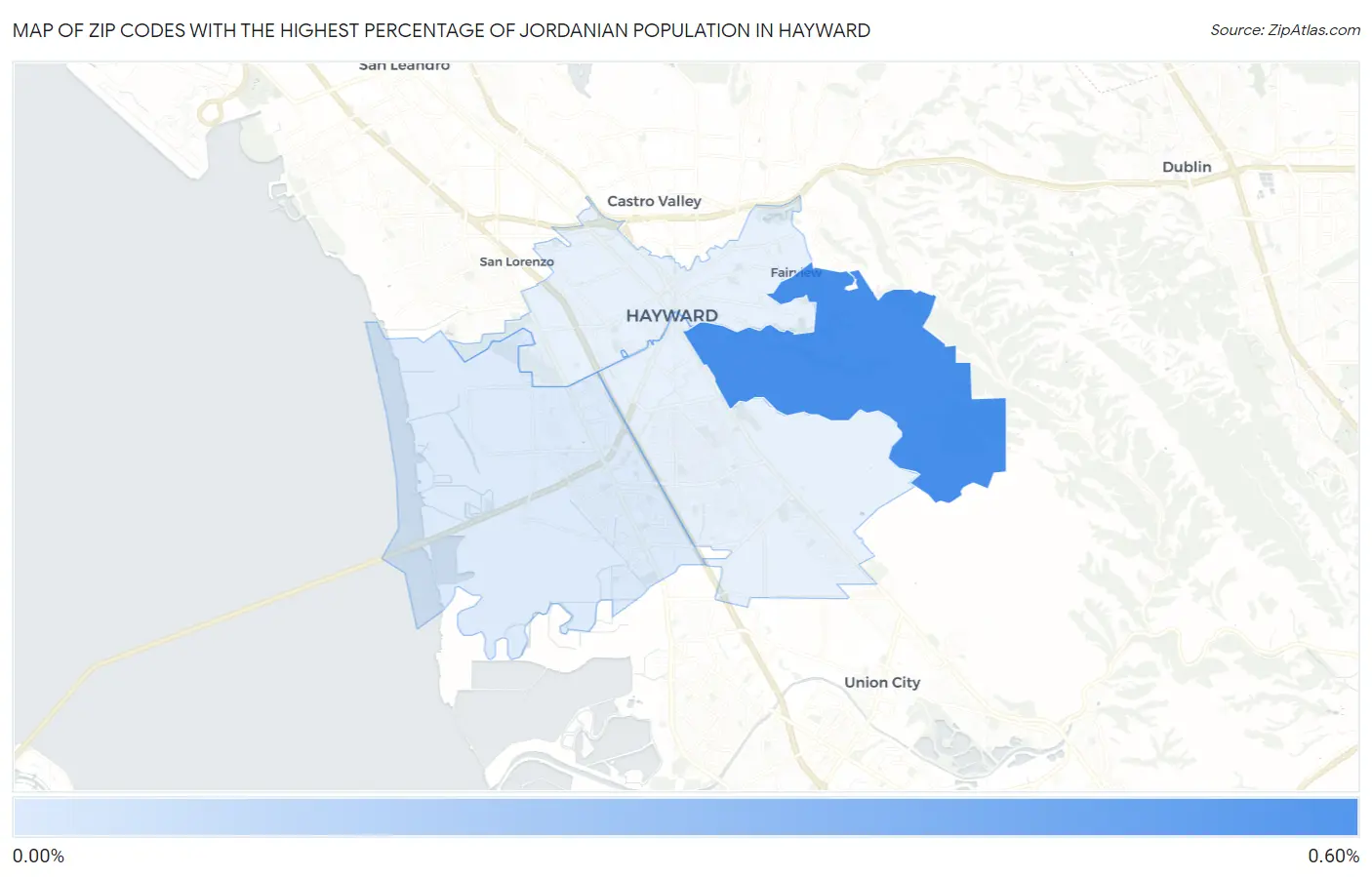Zip Codes with the Highest Percentage of Jordanian Population in Hayward Map