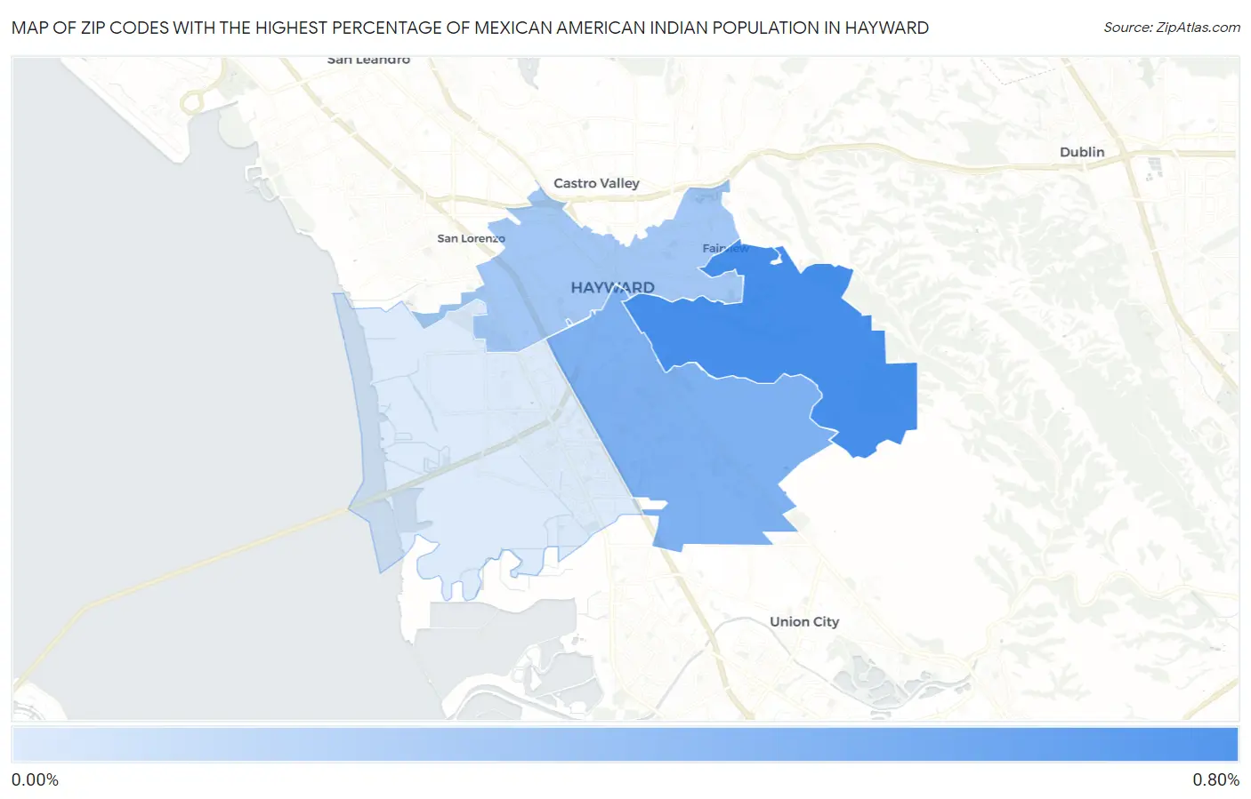 Zip Codes with the Highest Percentage of Mexican American Indian Population in Hayward Map