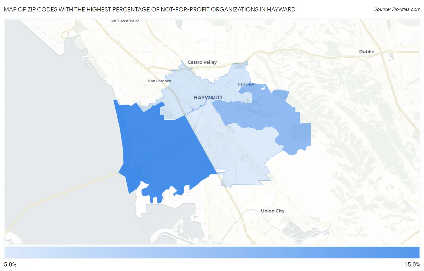 Zip Codes with the Highest Percentage of Not-for-profit Organizations in Hayward Map