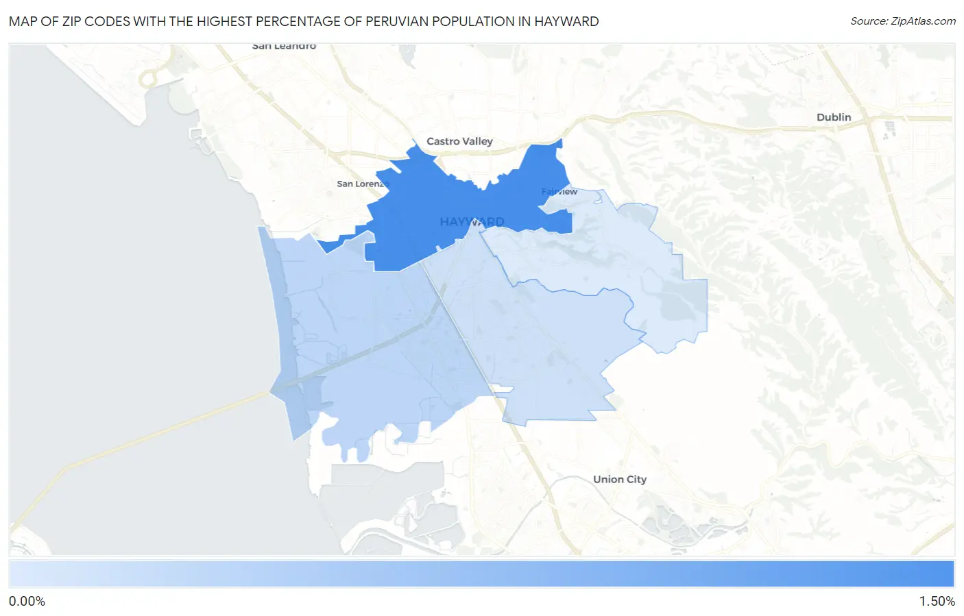 Zip Codes with the Highest Percentage of Peruvian Population in Hayward Map