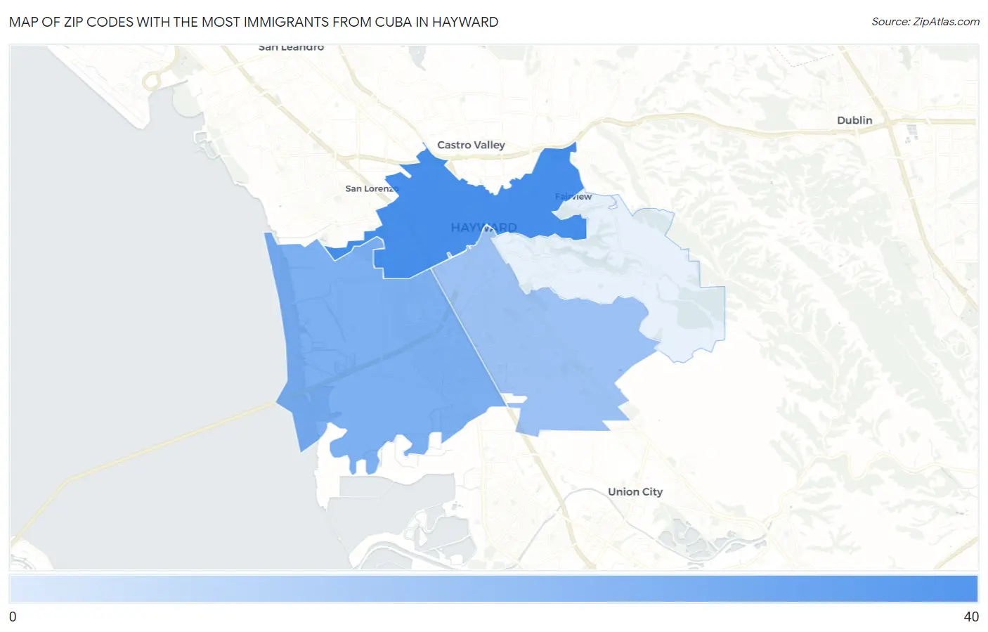 Zip Codes with the Most Immigrants from Cuba in Hayward Map