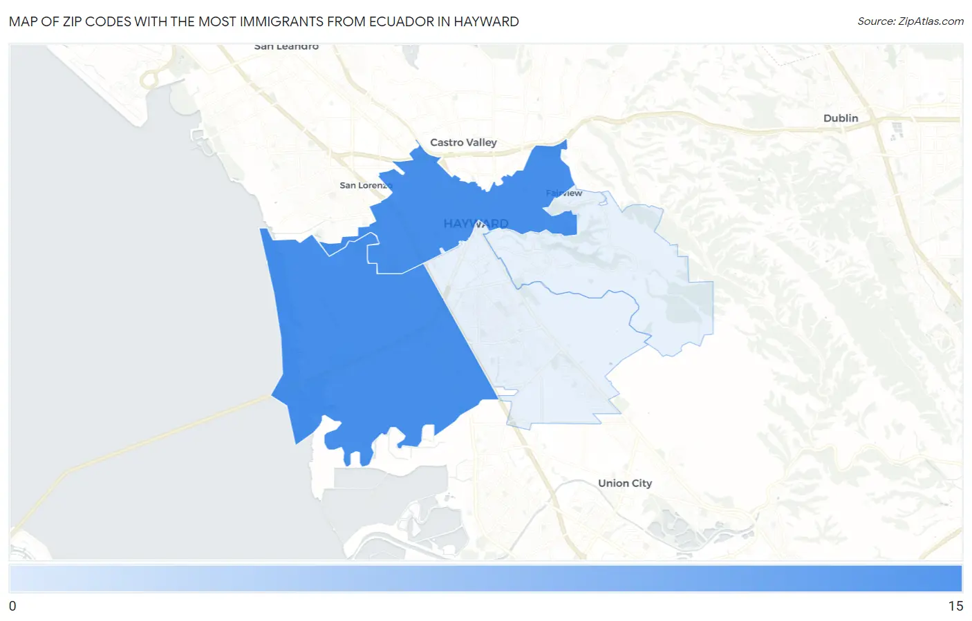 Zip Codes with the Most Immigrants from Ecuador in Hayward Map
