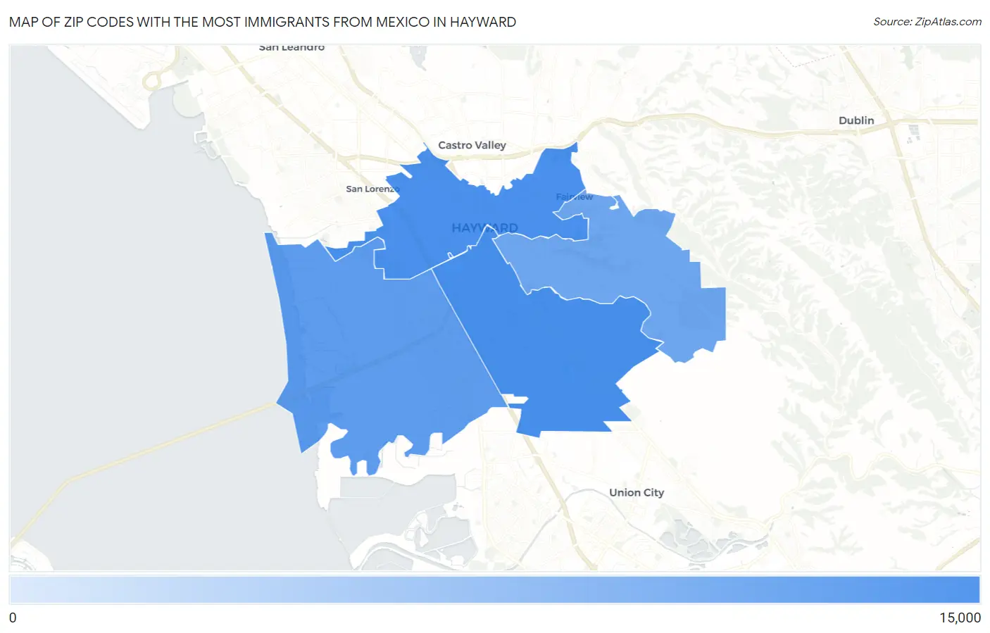 Zip Codes with the Most Immigrants from Mexico in Hayward Map