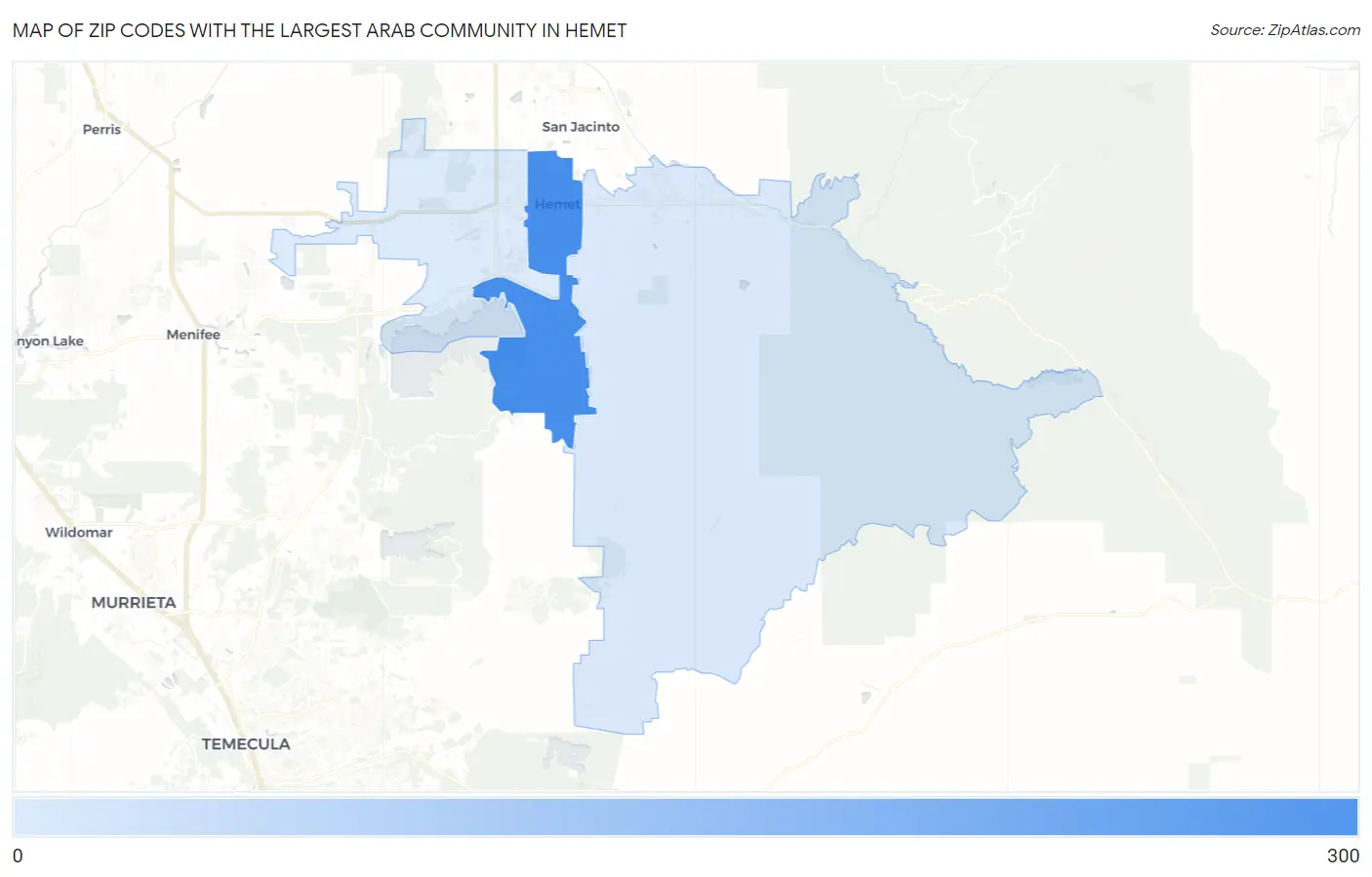 Zip Codes with the Largest Arab Community in Hemet Map