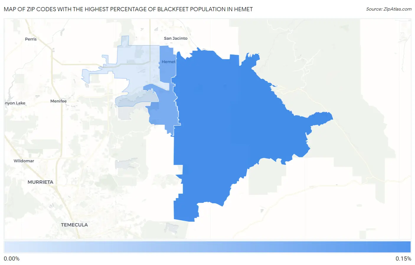 Zip Codes with the Highest Percentage of Blackfeet Population in Hemet Map