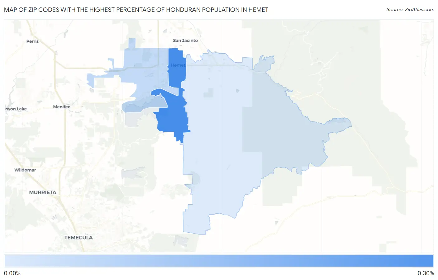 Zip Codes with the Highest Percentage of Honduran Population in Hemet Map