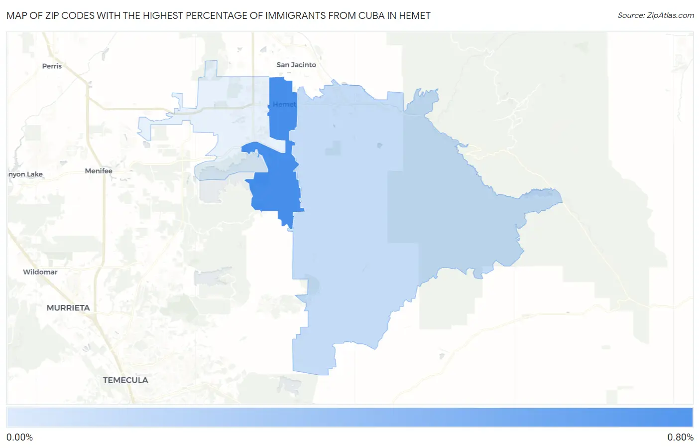 Zip Codes with the Highest Percentage of Immigrants from Cuba in Hemet Map