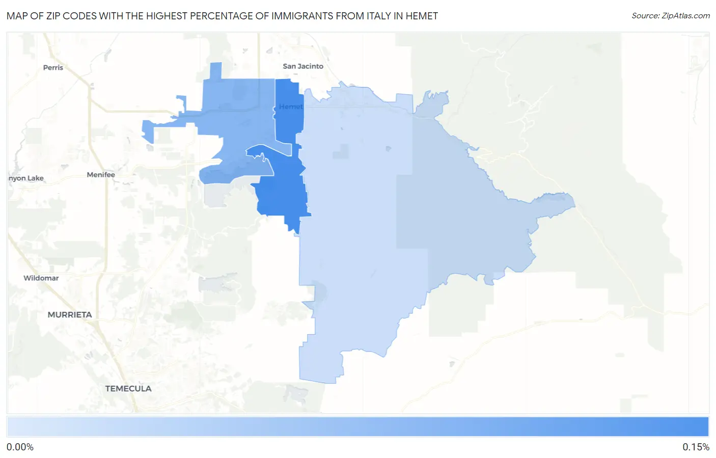 Zip Codes with the Highest Percentage of Immigrants from Italy in Hemet Map