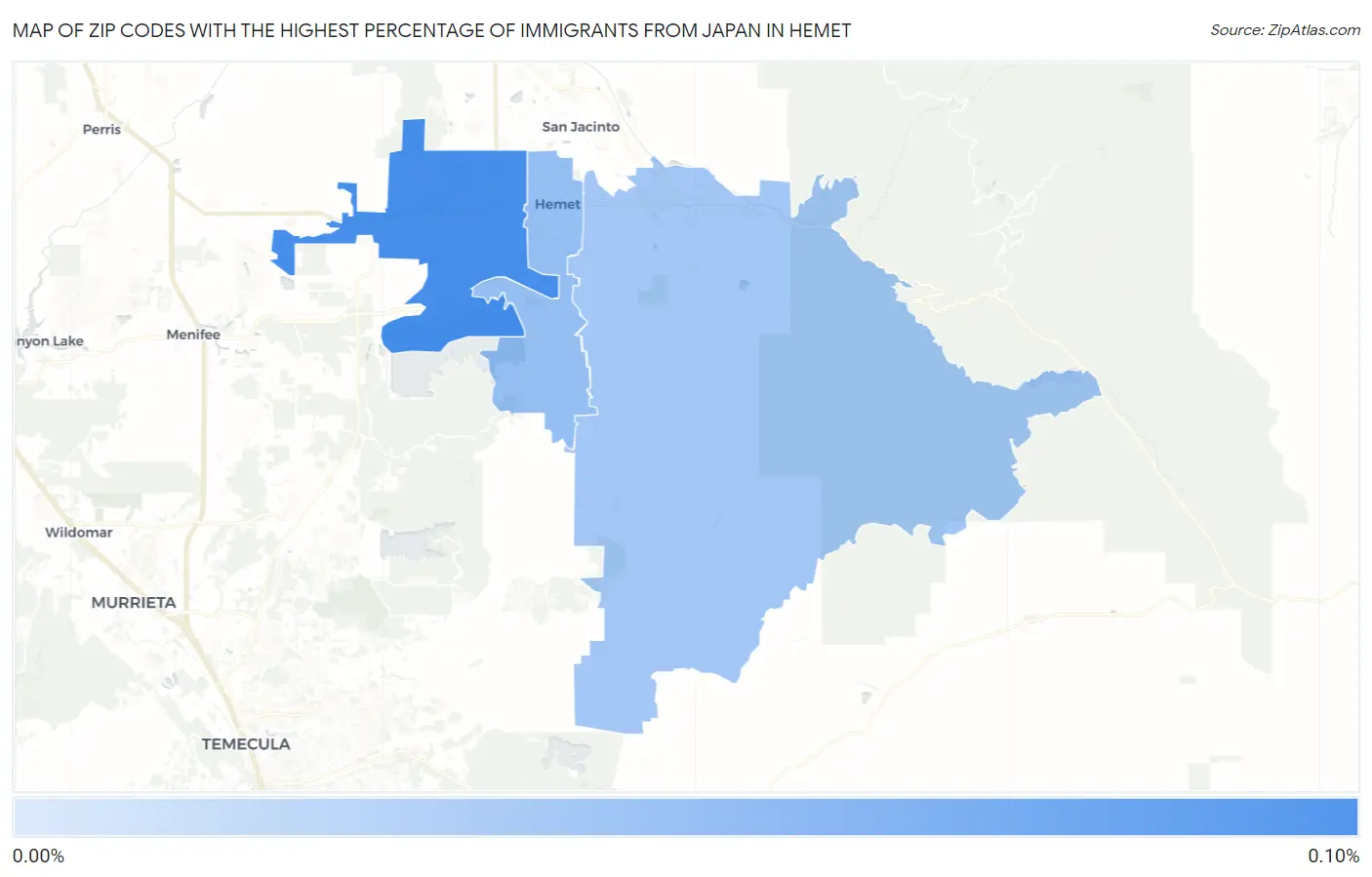 Zip Codes with the Highest Percentage of Immigrants from Japan in Hemet Map