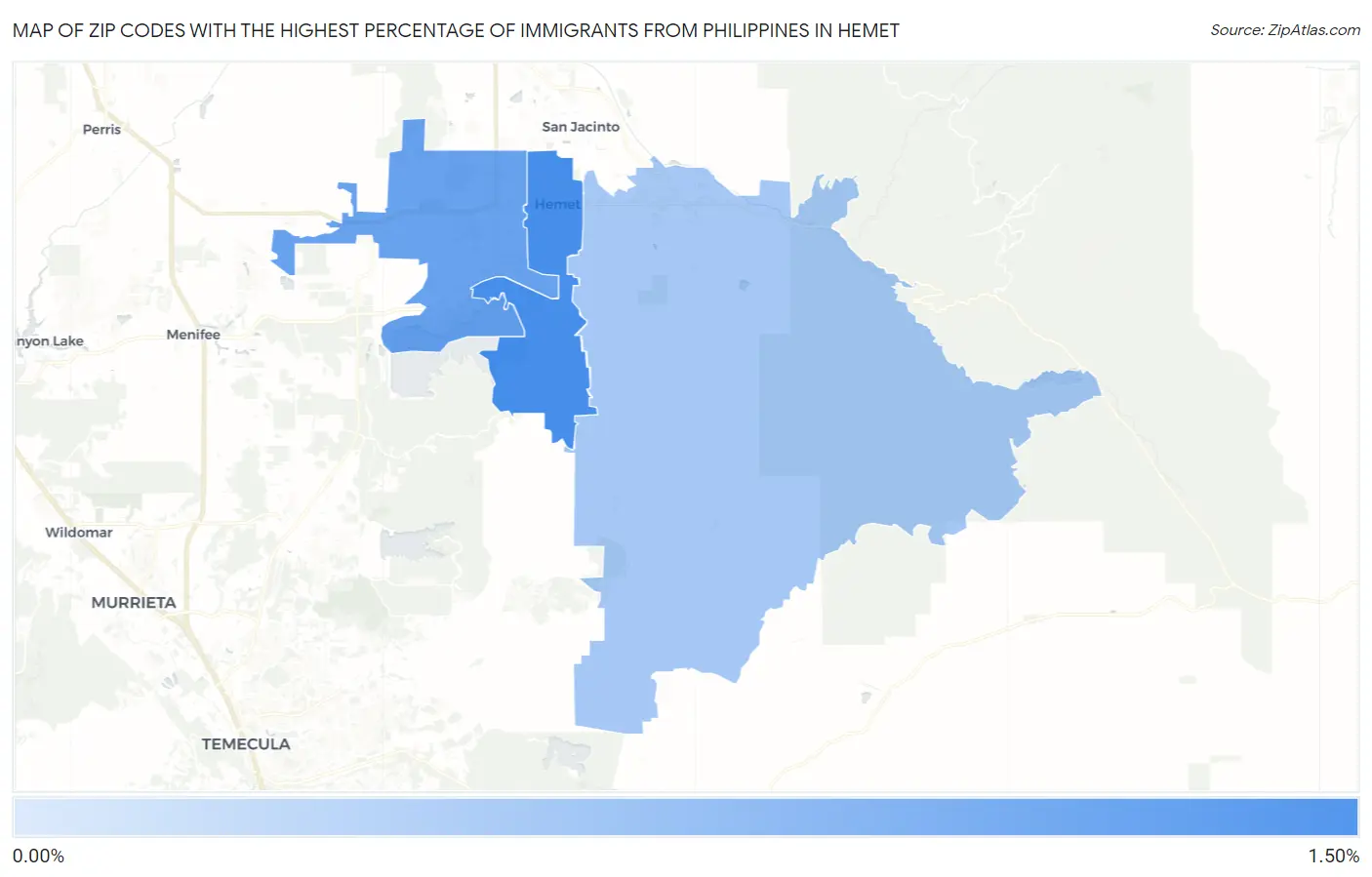 Zip Codes with the Highest Percentage of Immigrants from Philippines in Hemet Map