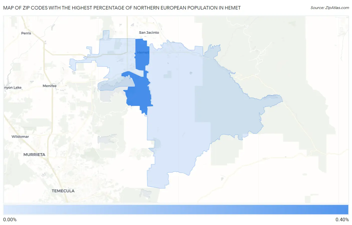 Zip Codes with the Highest Percentage of Northern European Population in Hemet Map