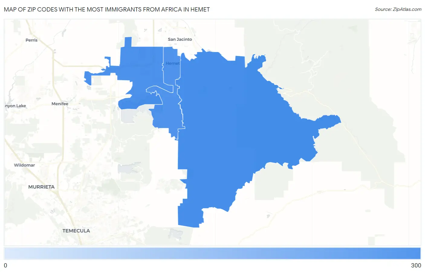 Zip Codes with the Most Immigrants from Africa in Hemet Map