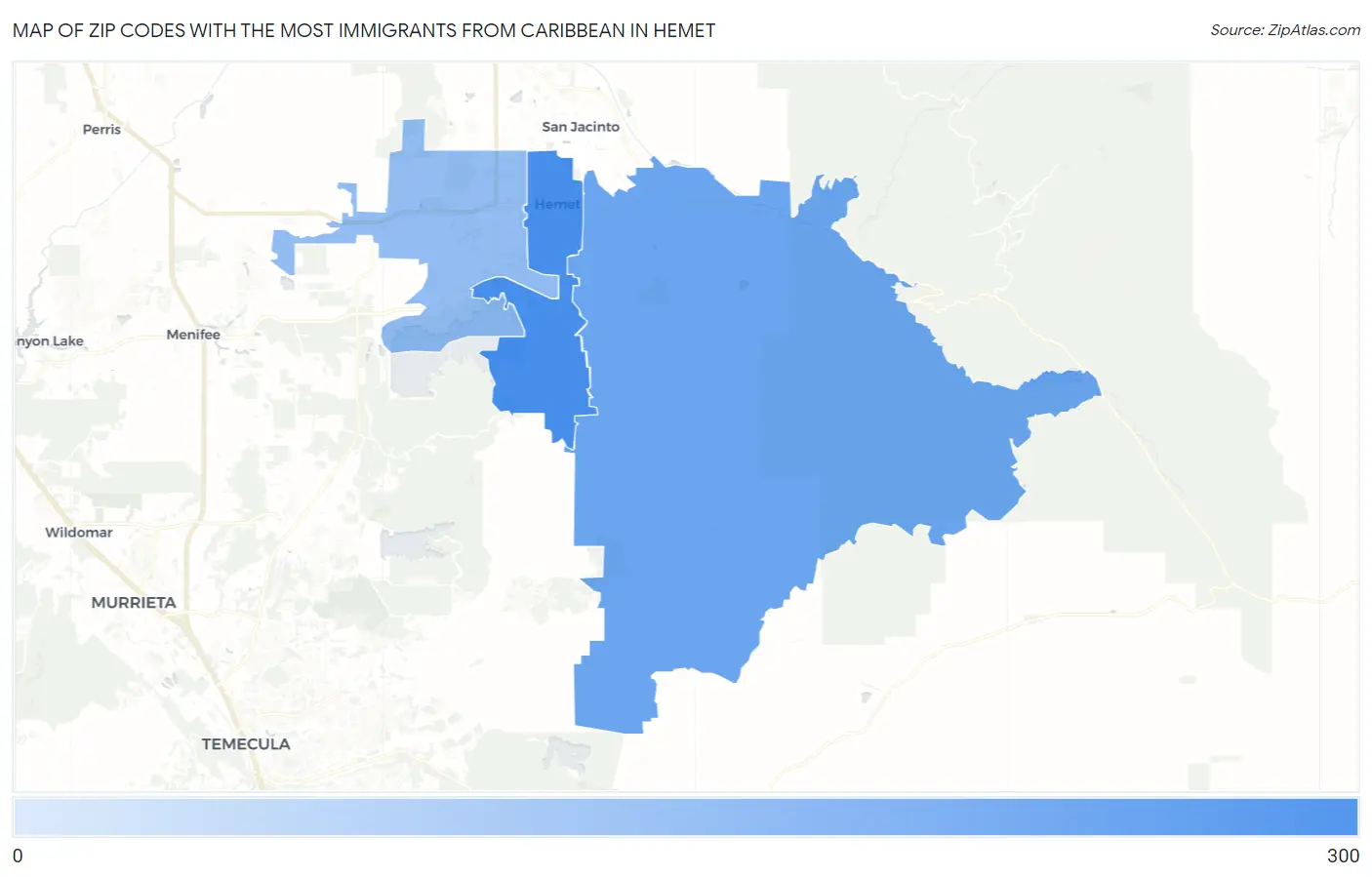 Zip Codes with the Most Immigrants from Caribbean in Hemet Map