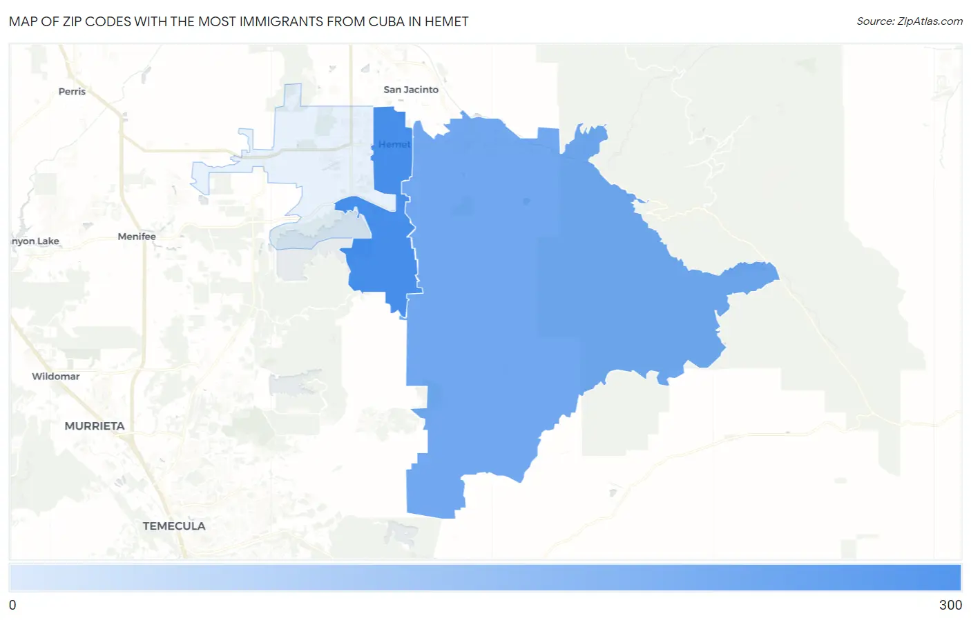 Zip Codes with the Most Immigrants from Cuba in Hemet Map